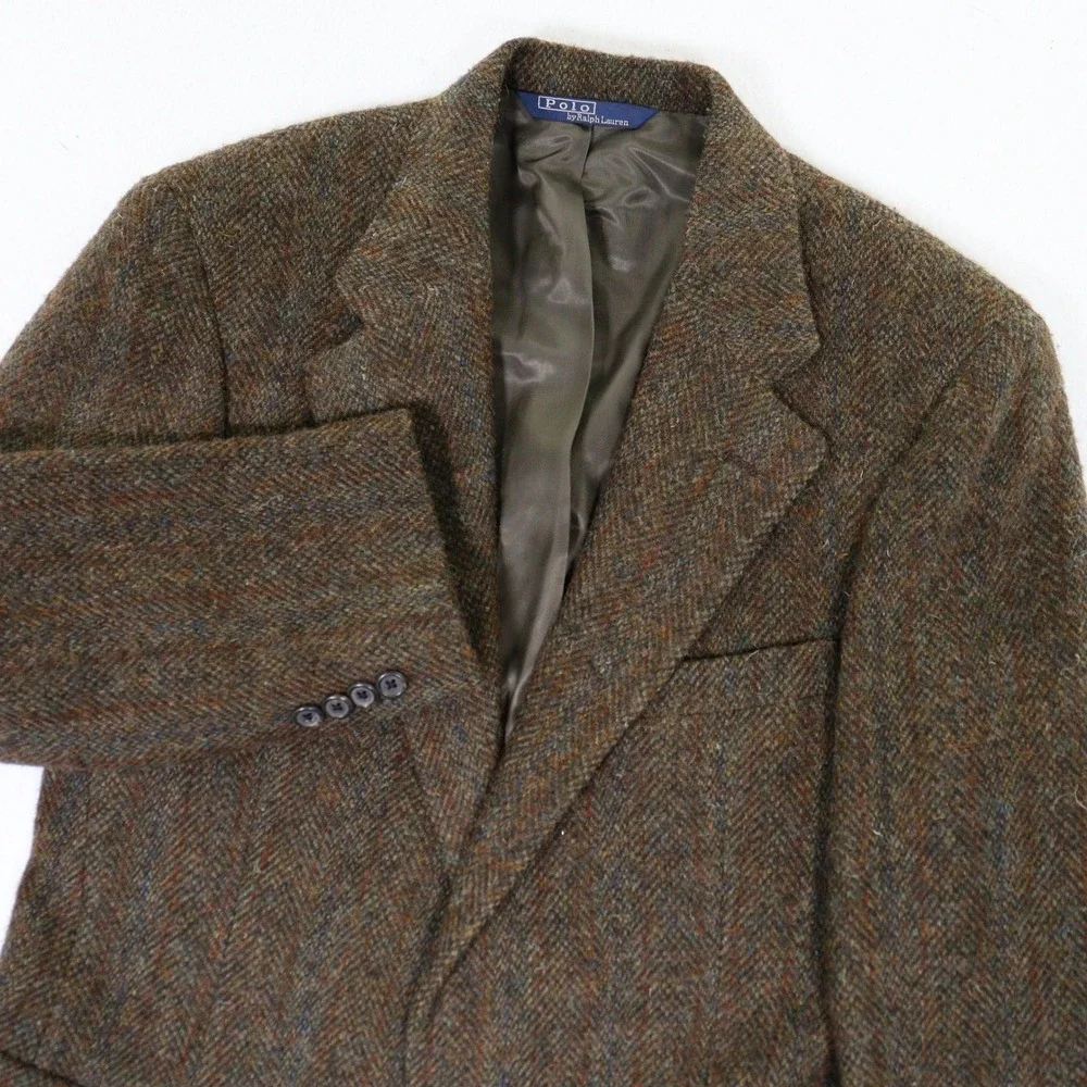 Vtg Polo Ralph Lauren Sport Coat Blazer Herringbone Tweed Wool USA Men 38R EUC